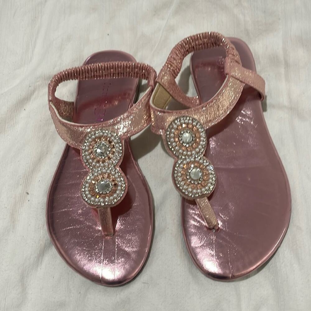 Kensie Girl 13 pink metallic tween toe sandals elastic strap worn once euc